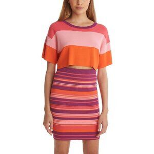 NWT Juicy Couture colourblock horizontal stripe boxy crop ribbed t-shirt, L